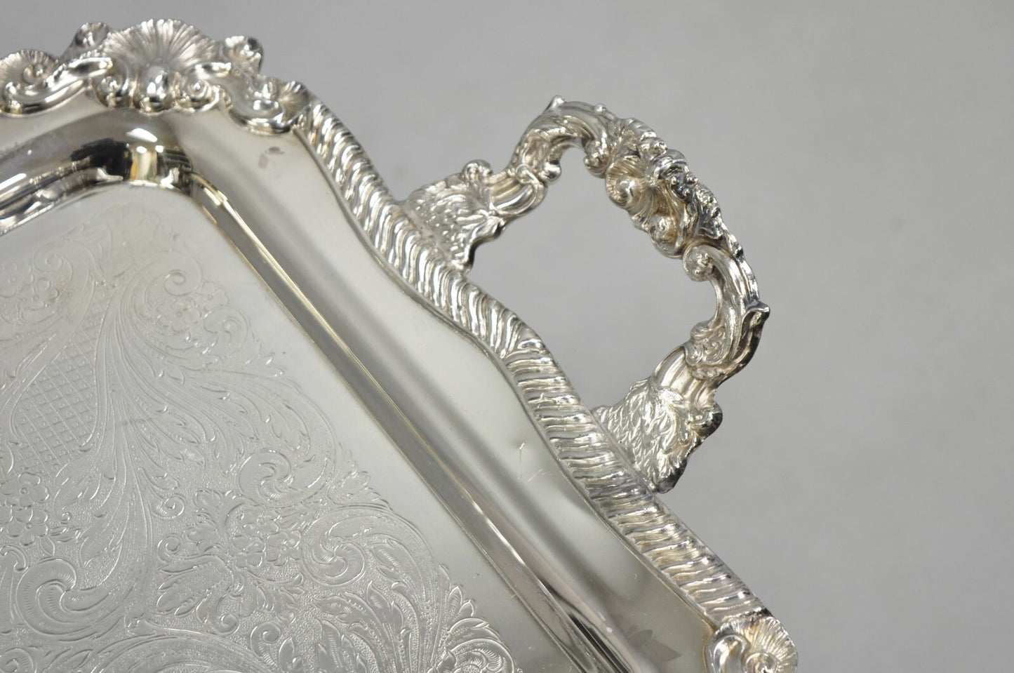 Vintage Sheridan Victorian Silver Plated Ornate Bar Serving Platter Tray