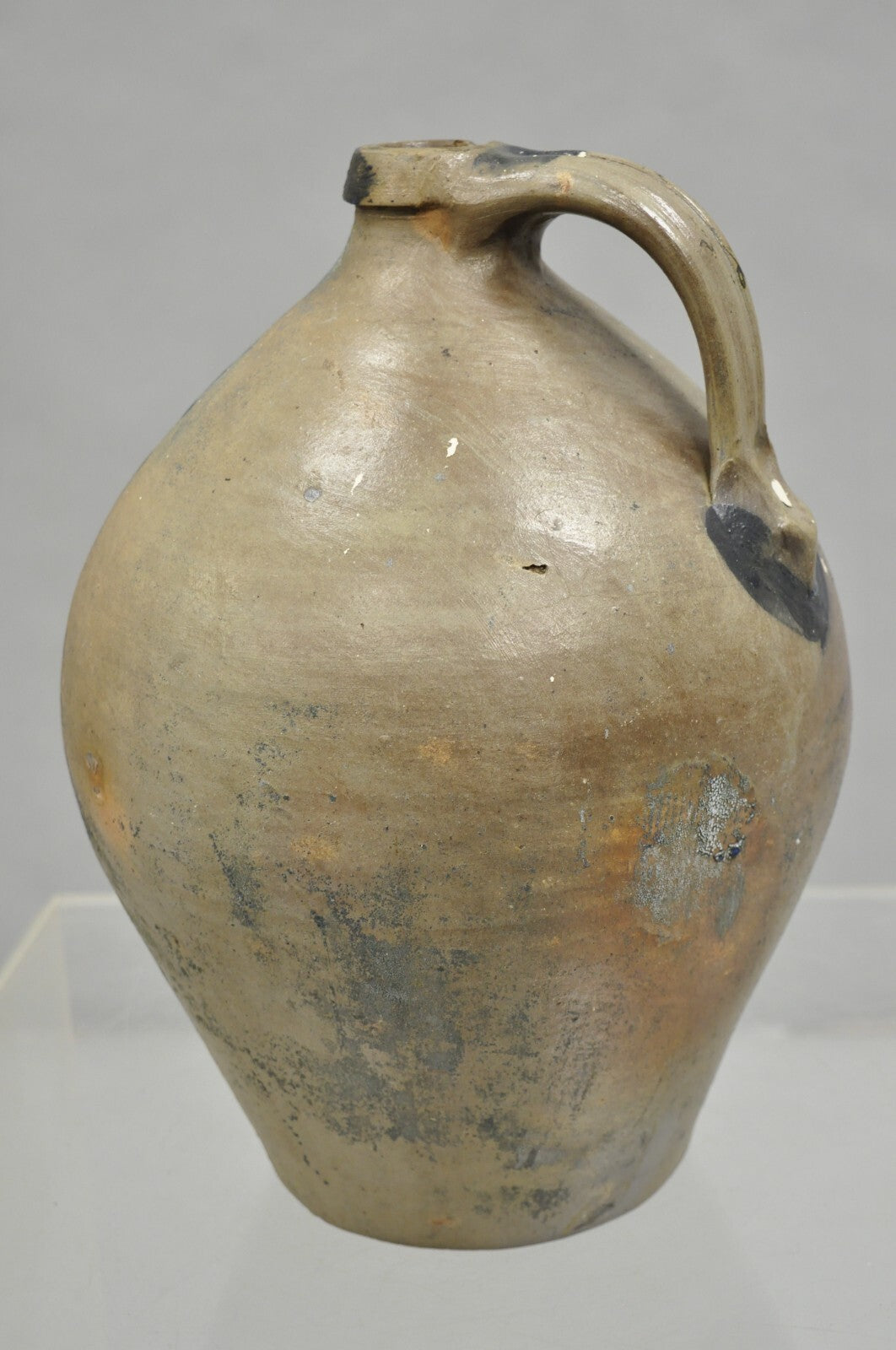 Antique American Primitive Stoneware Salt Glazed Jug Cobalt Flower By Eaton NJ