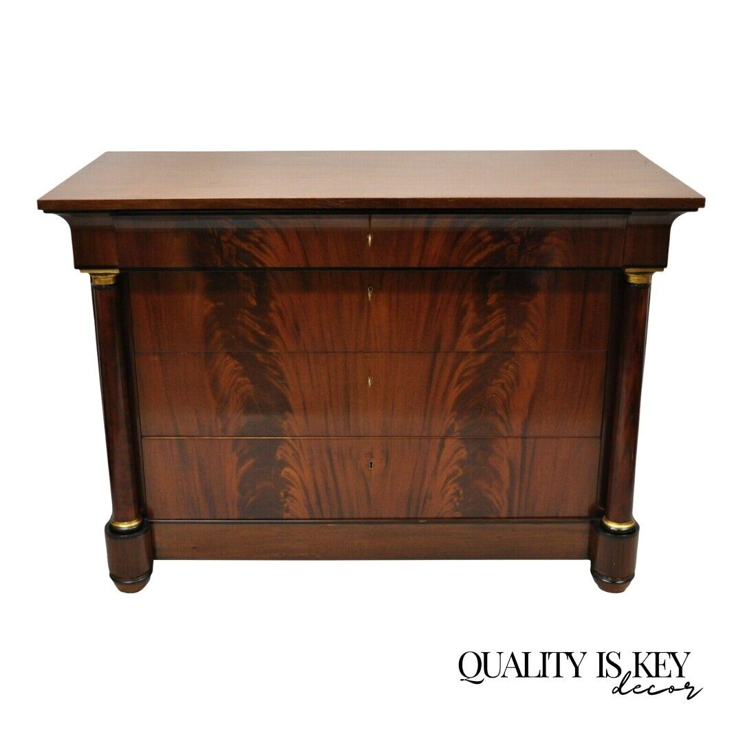 Villa Garnelo Crotch Mahogany Empire Style 4 Drawer Commode Dresser
