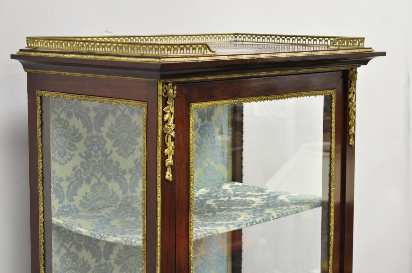 Antique French Louis XV Style Bronze Mount Hand Painted Curio Display Cabinet