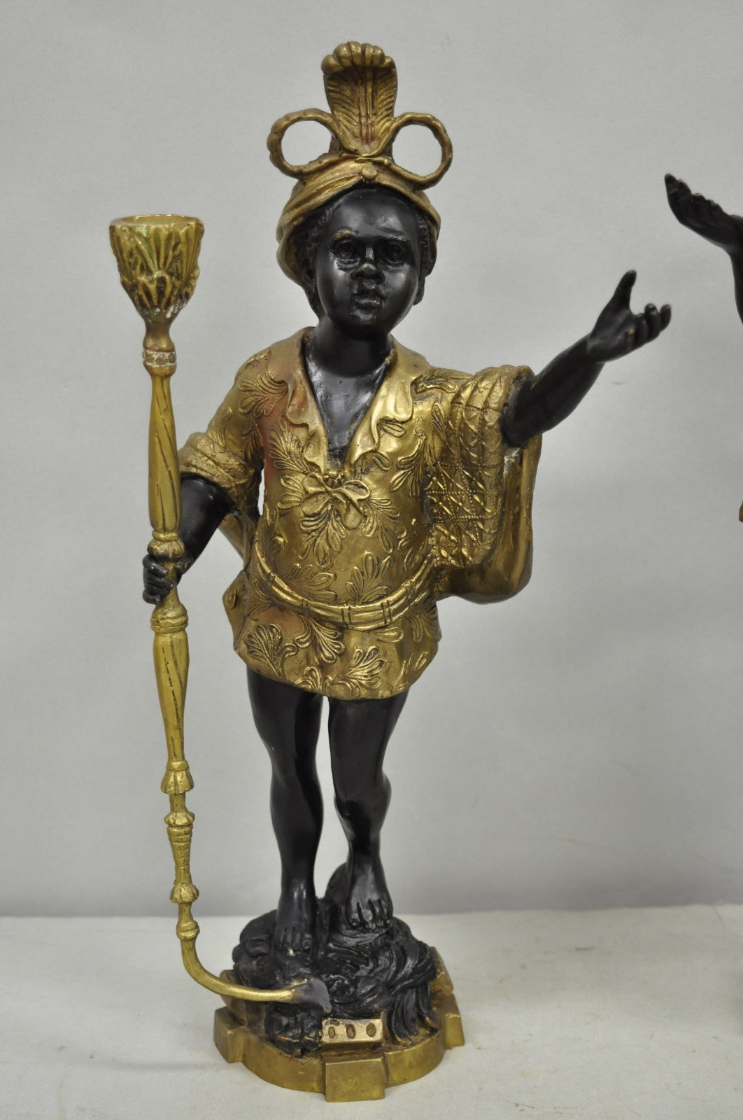 Vintage Moorish Venetian Blackamoor Figural Bronze Candelabra Candle Holder Pair