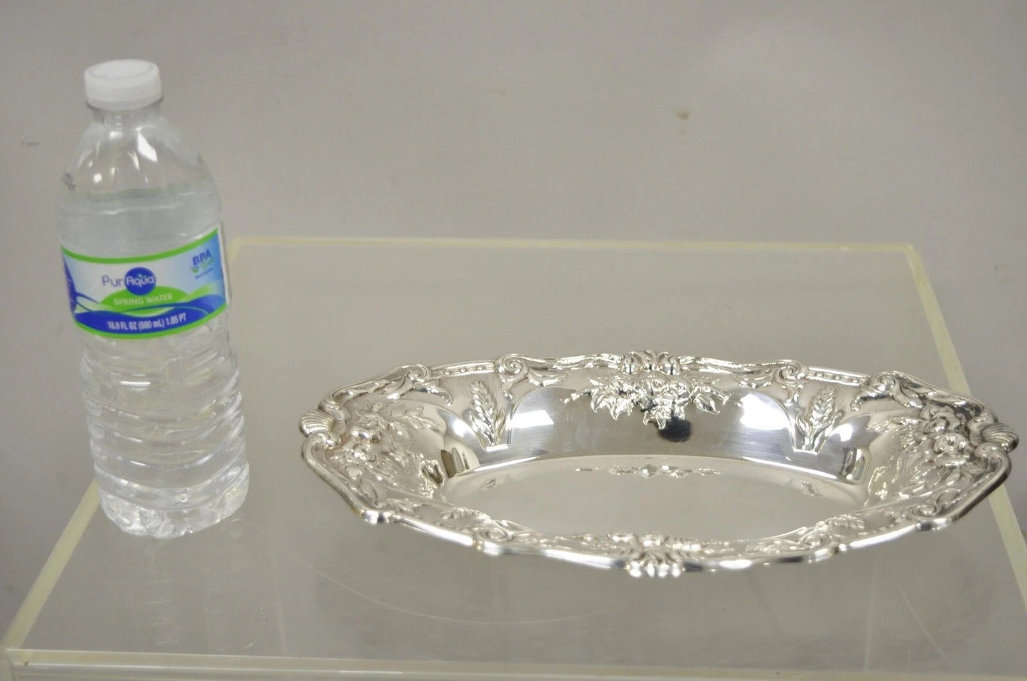 Vintage Floral Embossed Victorian Silver Plated 12" Oval Bar Nut Dish by PS & Co