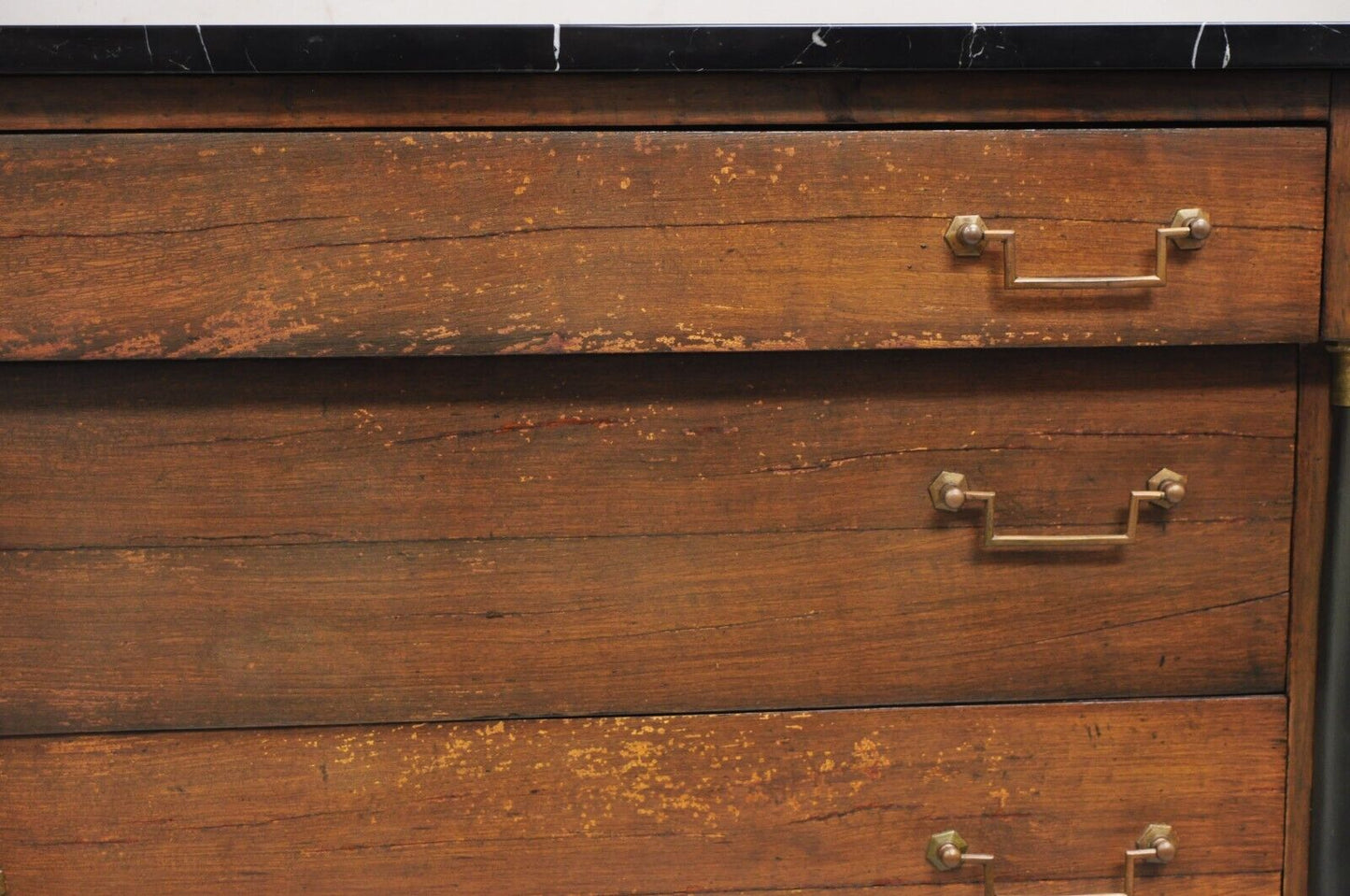 French Empire Neoclassical Style Marble Top Cherry Wood Commode Chest - a Pair