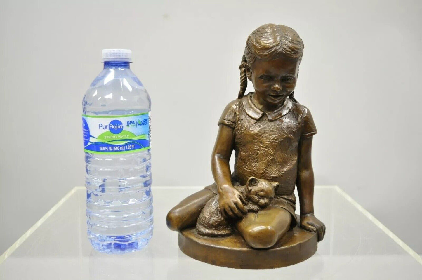 Vintage Bronze Charles Parks The Franklin Mint Statue Sculpture Girl with Kitten