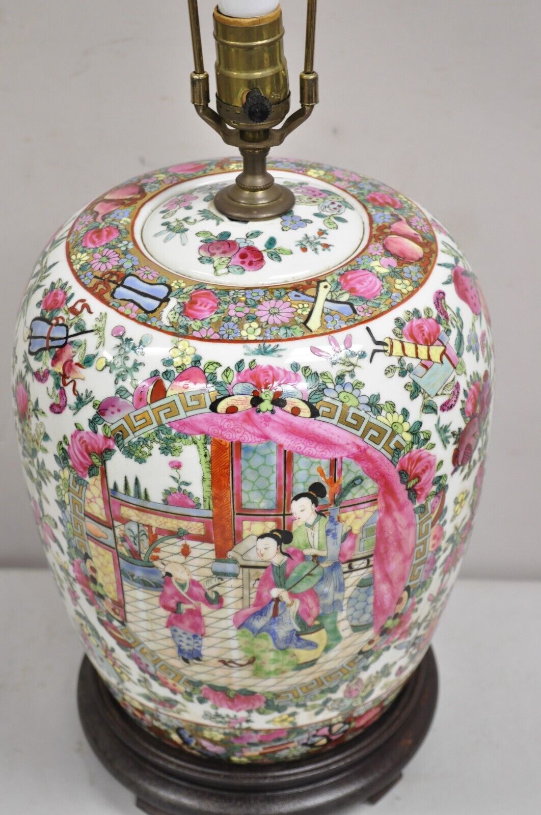 Vintage Chinoiserie Famille Rose Chinese Porcelain Asian Ginger Jar Table Lamp
