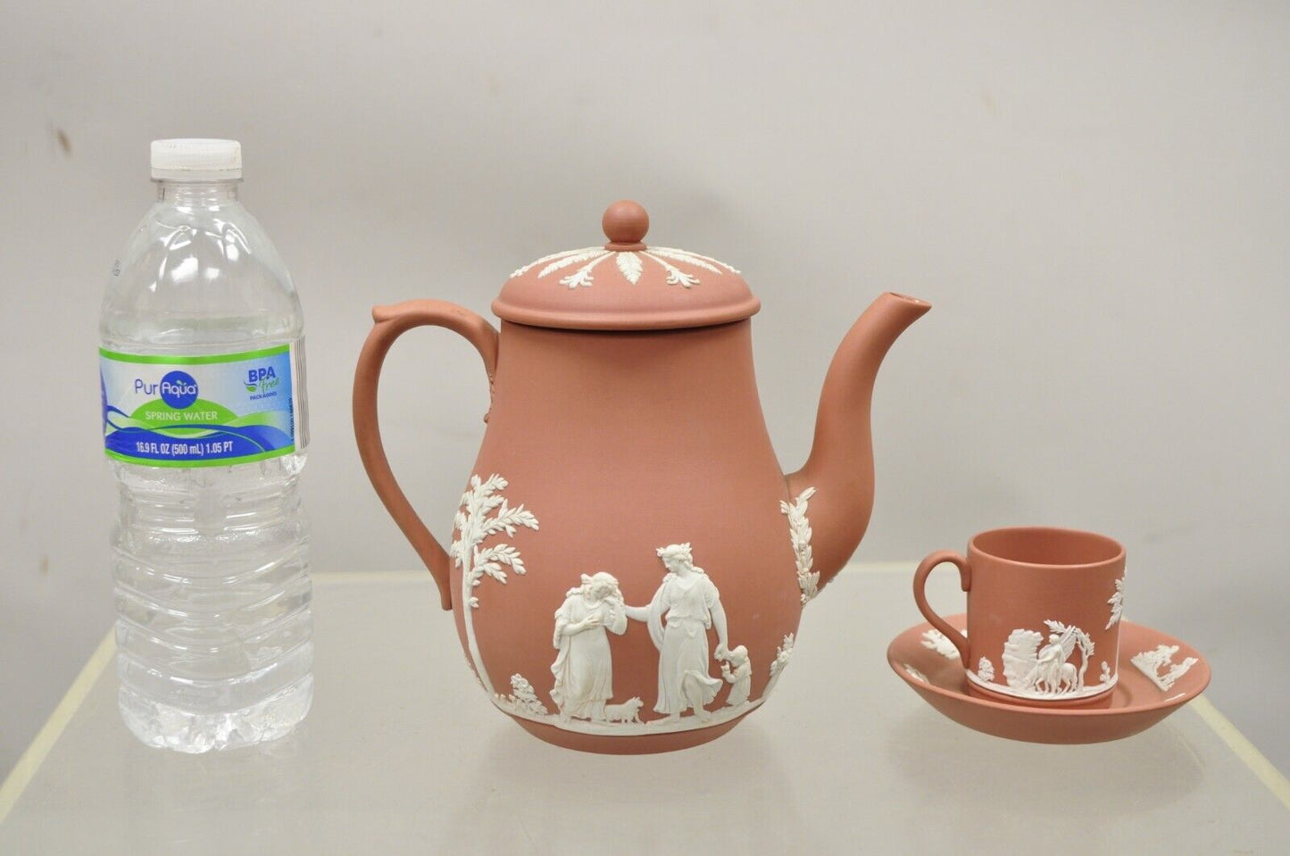 Wedgewood Terracotta Jasperware Miniature Tea Set Demitasse Cup & Saucer 14 pcs