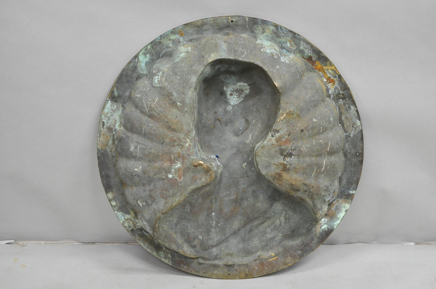 Antique Italian Woman Bust Large 25" Bronze Relief Repousse Monument Plaque