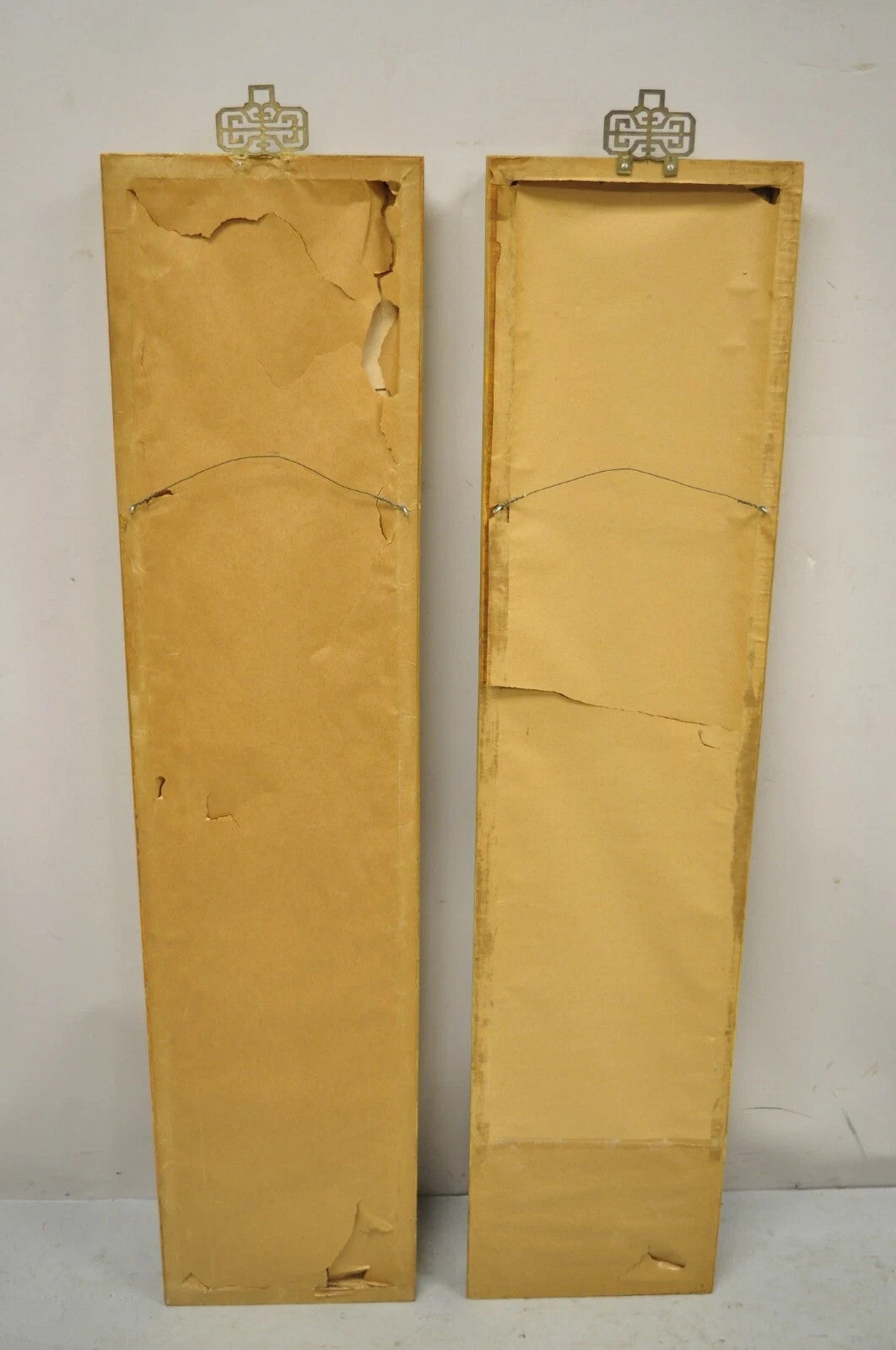 Vintage Asian Oriental Framed Art Prints with Narrow Gold Frames - a Pair