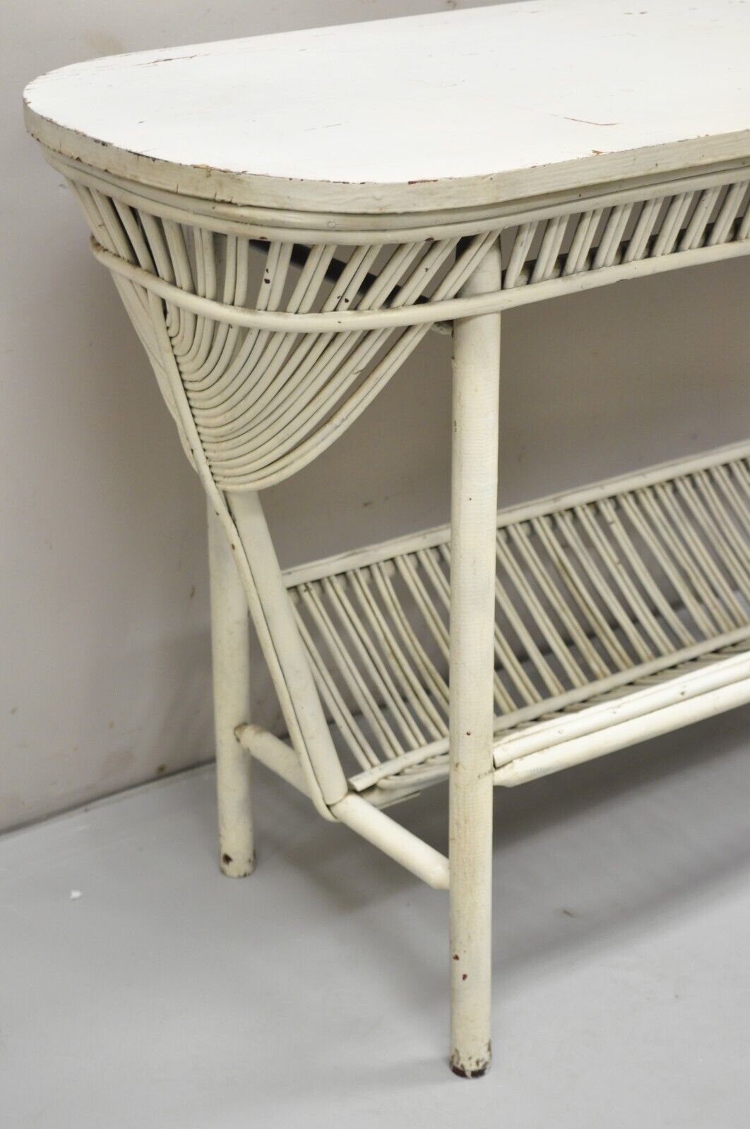 Antique Victorian Bentwood Sculptural Wicker Rattan Sunroom Console Hall Table