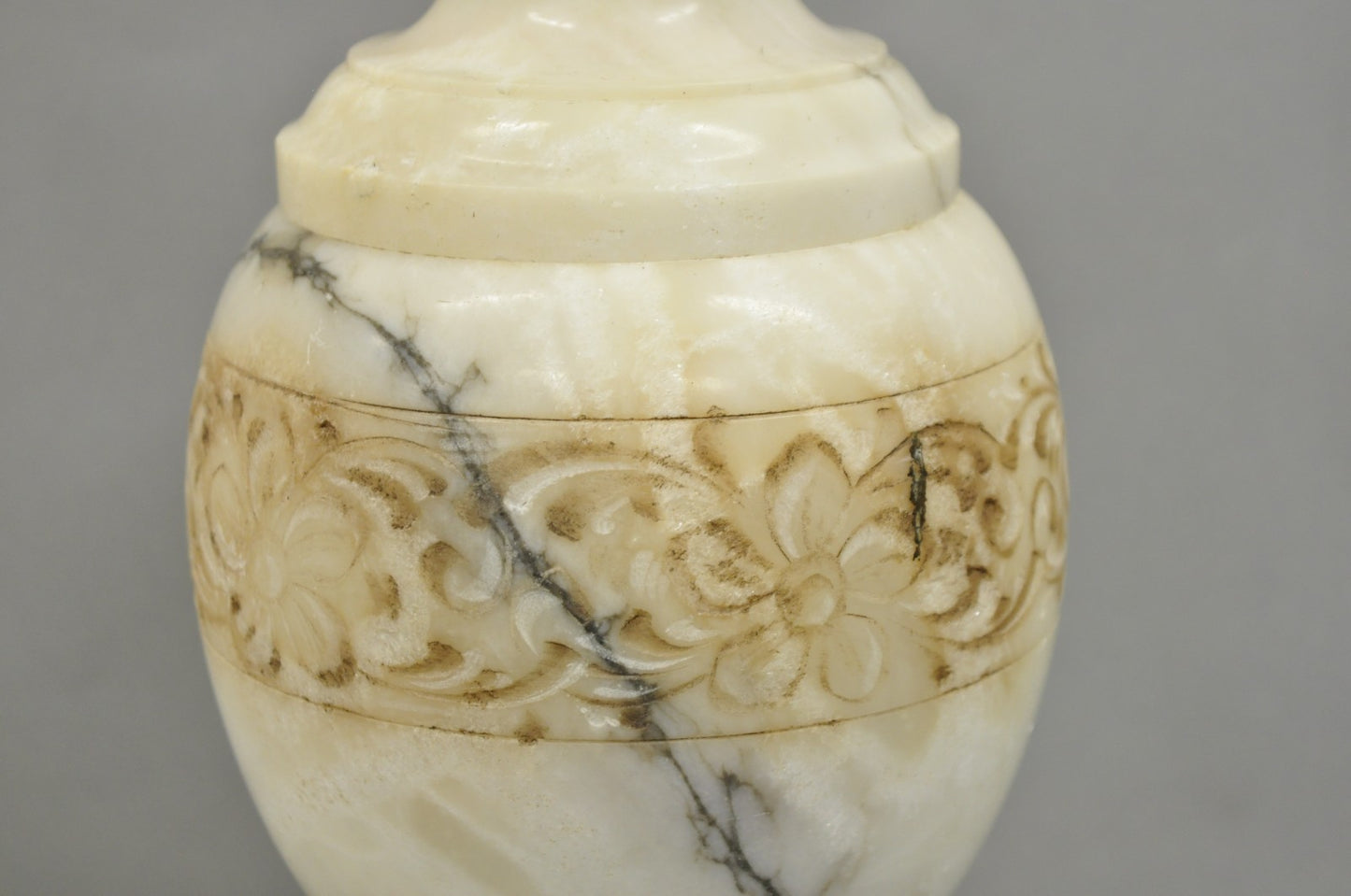 Vintage Italian Neoclassical Style Carved White Marble Urn Table Lamps - a Pair