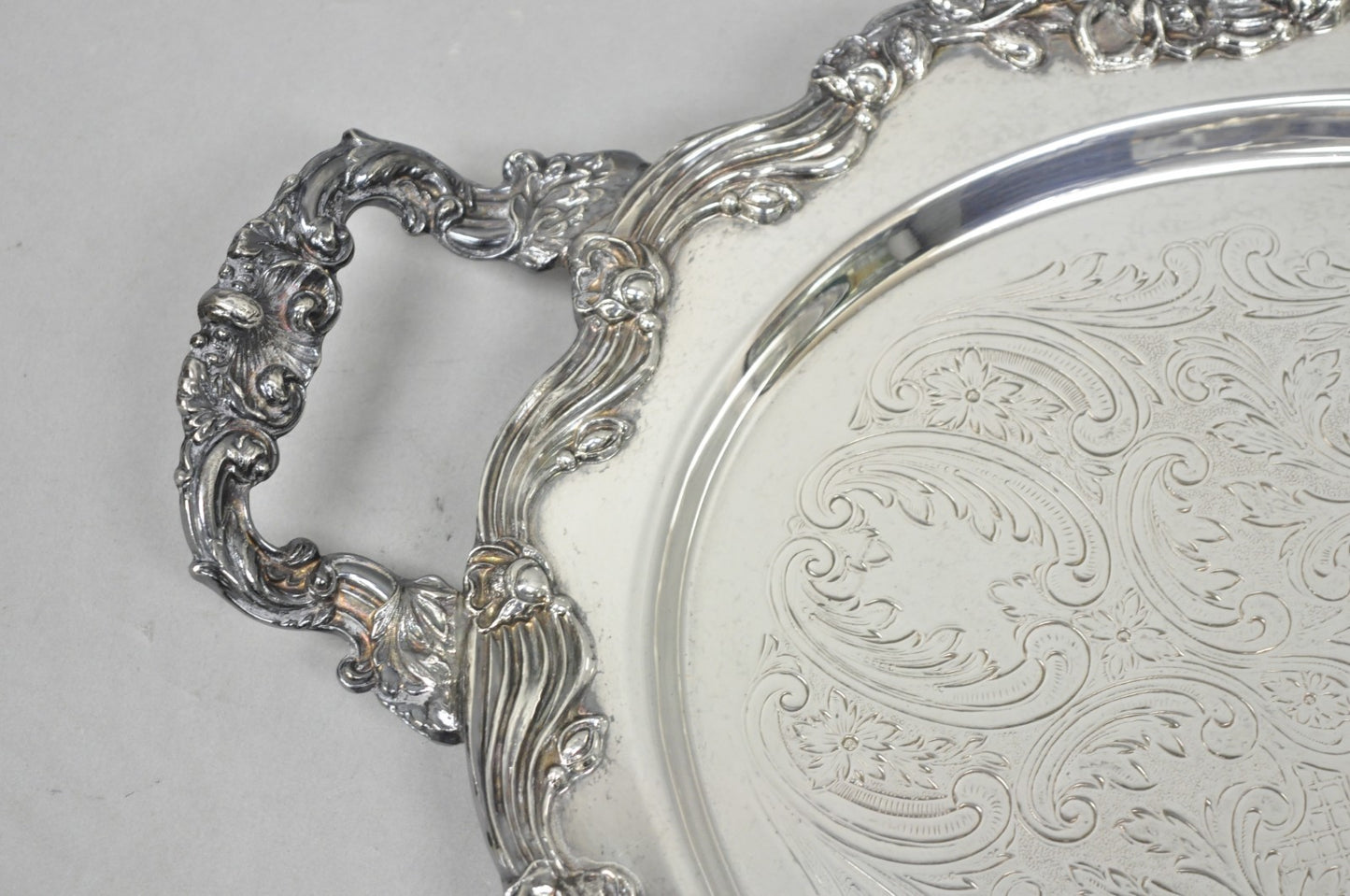 Vintage Sheffield English Victorian Oval Silver Plated Footed Bar Tray w/Handles