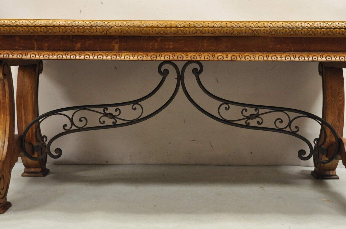 Antique Spanish Baroque Jacobean Oak Wood Refectory Extension Dining Table