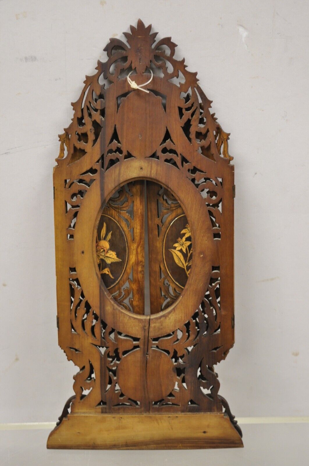 19th C Italian Sorrento Triptych Folding Inlaid Travel Mirror Easel Stand