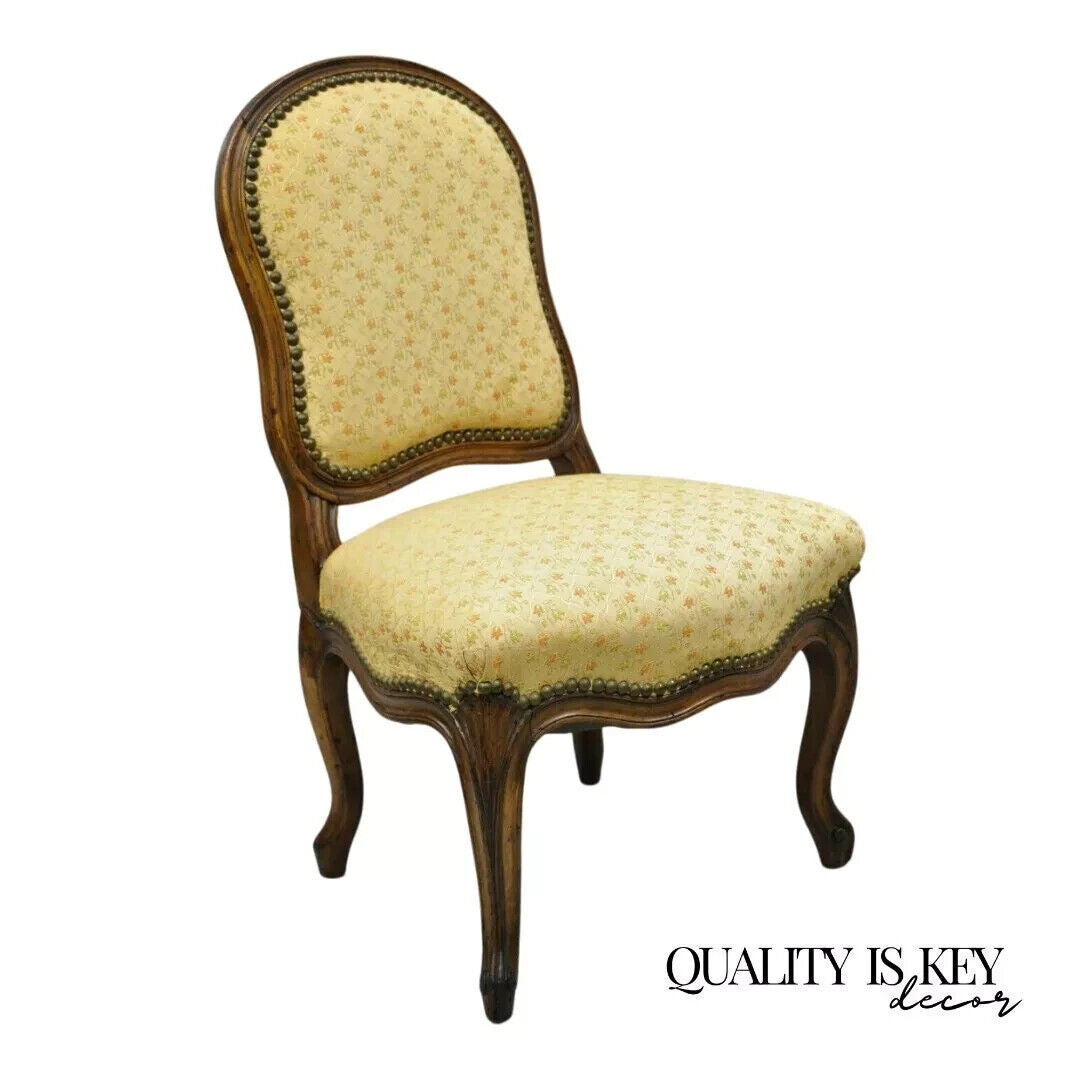 Small Antique French Country Louis XV Style Carved Walnut Boudoir Side Chair