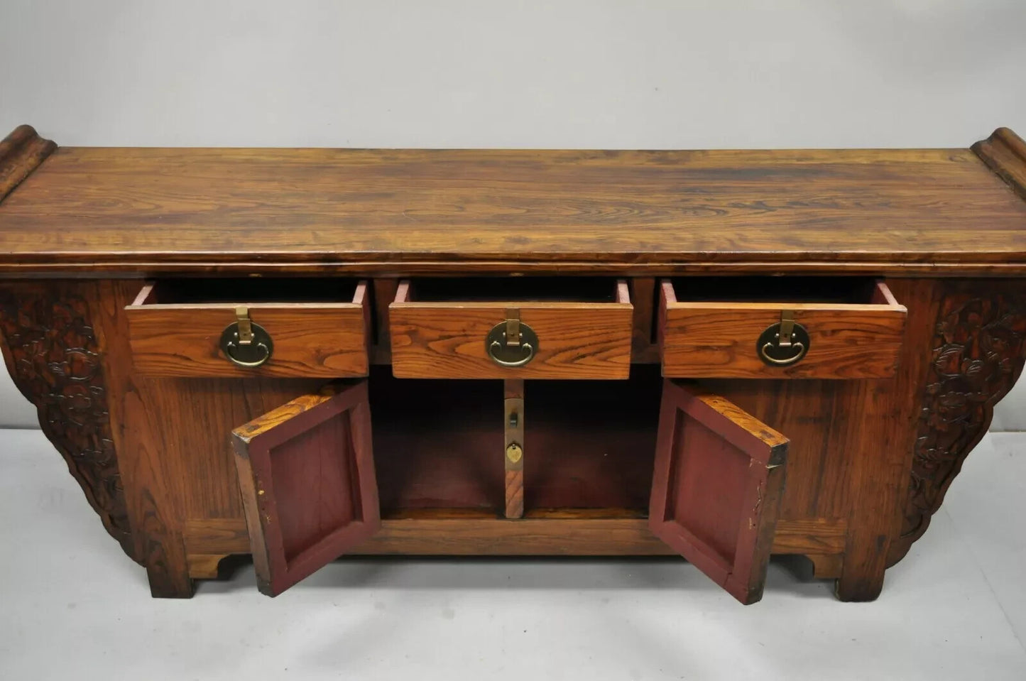 Antique Carved Hardwood Chinese Altar Console Table Sideboard Buffet Credenza