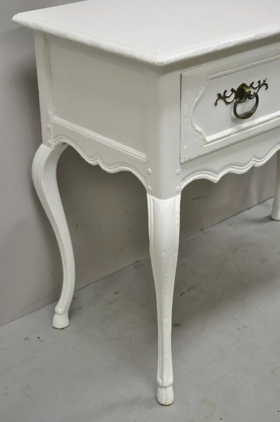 Vintage Baker French Country Regency Hoof Foot White One Drawer Console Table