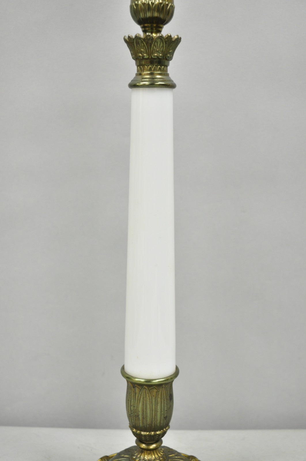 Vintage Stiffel White Glass Column French Hollywood Regency Table Lamps - a Pair