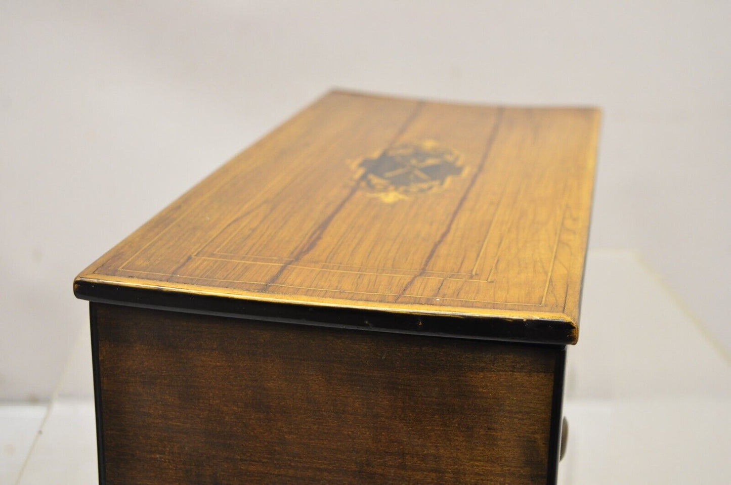 19th C. Antique Swiss Cylinder Roll Music Box 6 Tune Airs with Inlaid Case