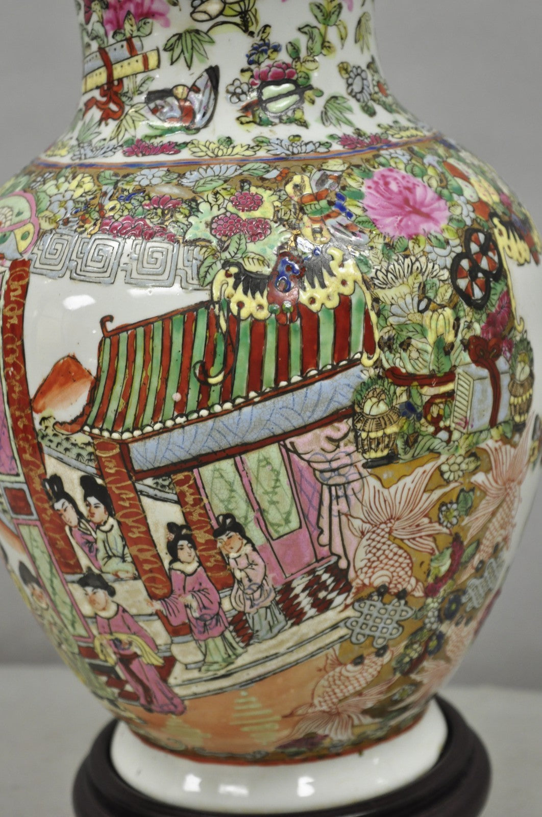 Vintage Oriental Porcelain Chinese Ginger Jar Vase Brass Chinoiserie Table Lamp