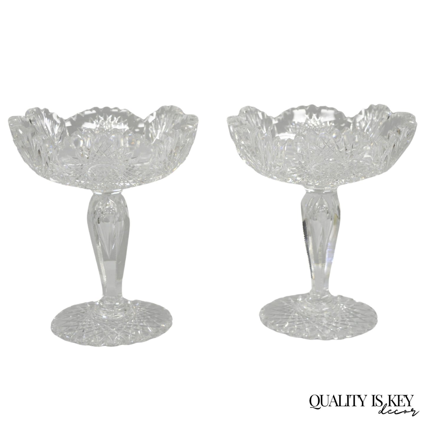 Antique Brilliant Cut Crystal Glass Candy Compote Pedestal Nut Dish - a Pair