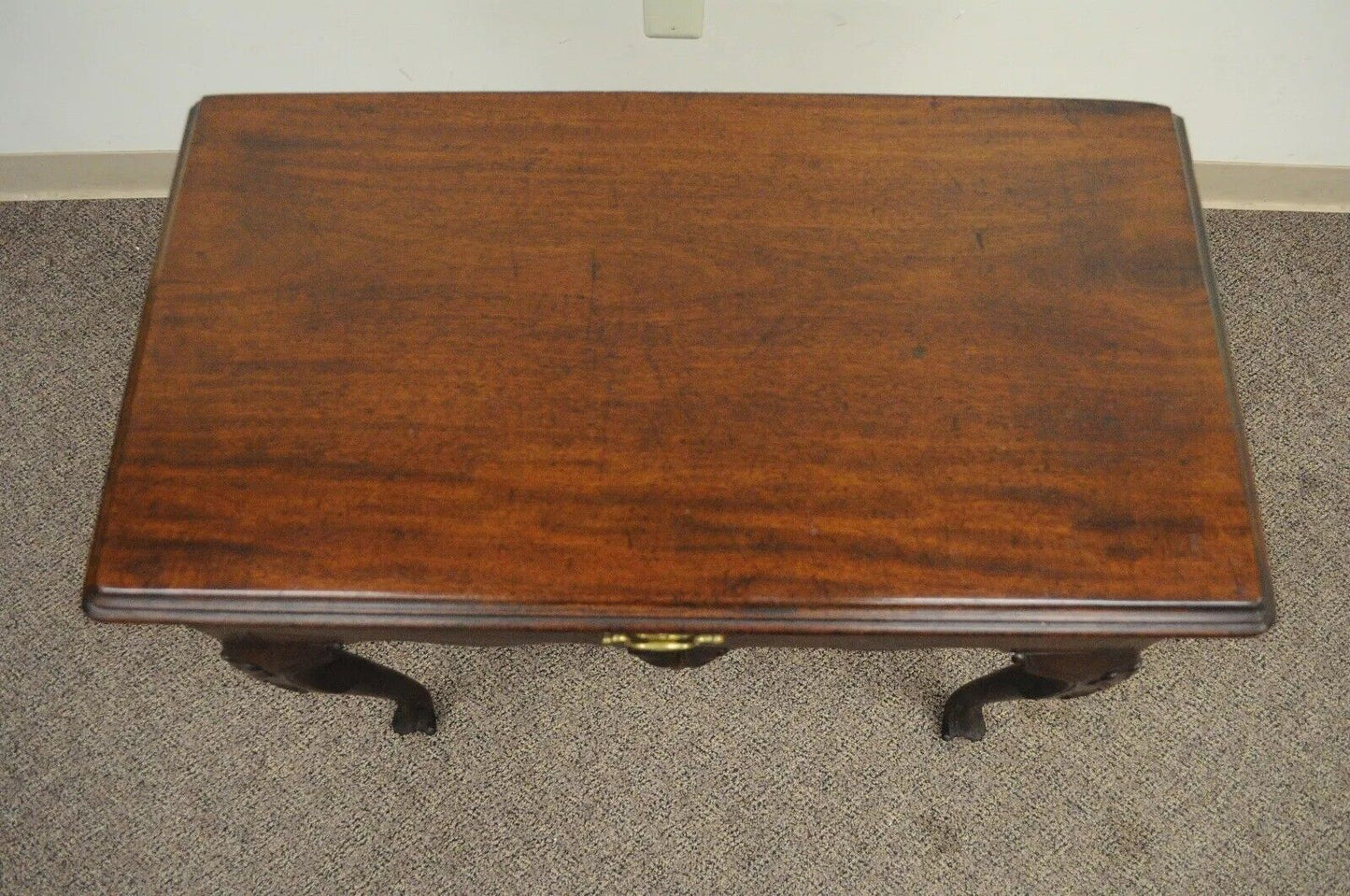 Antique English Georgian Queen Anne Shell Carved Mahogany Console Hall Table