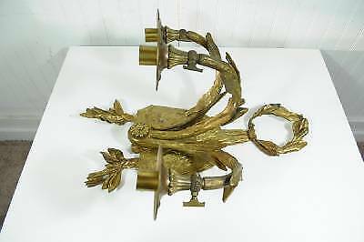 19th C French Bronze Acanthus Candle Holder Wall Sconce Coat of Arms Lion Shield