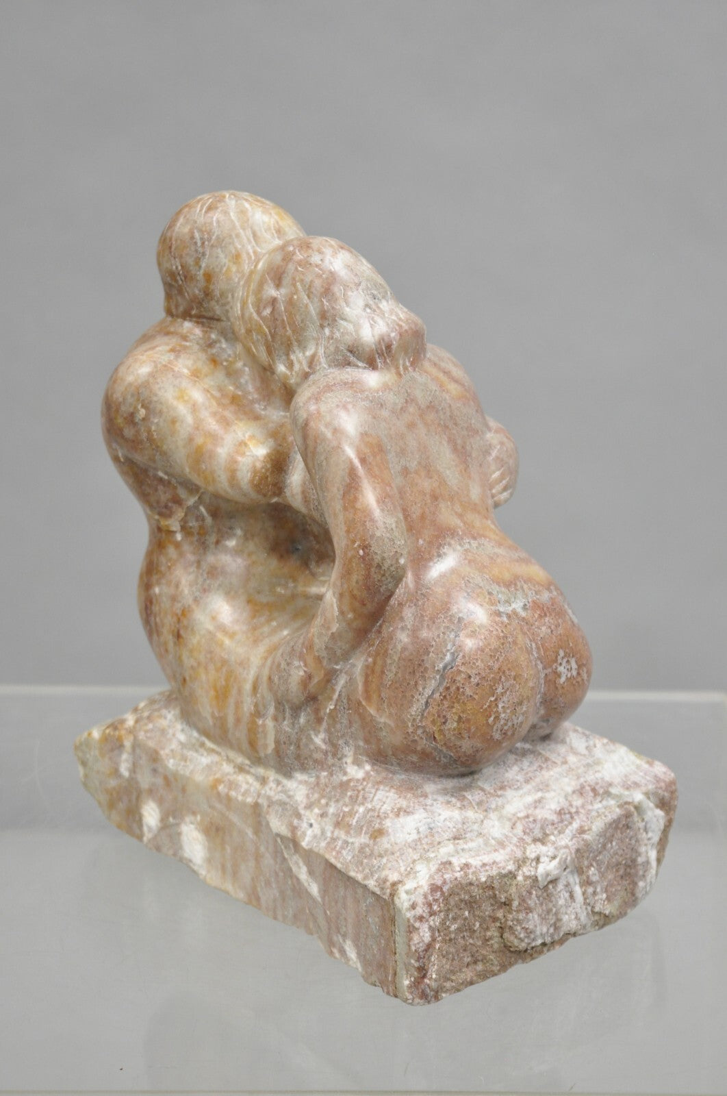 Morton Gaffin "Lovers Embrace" Modernist Carved Alabaster Marble Nude Sculpture