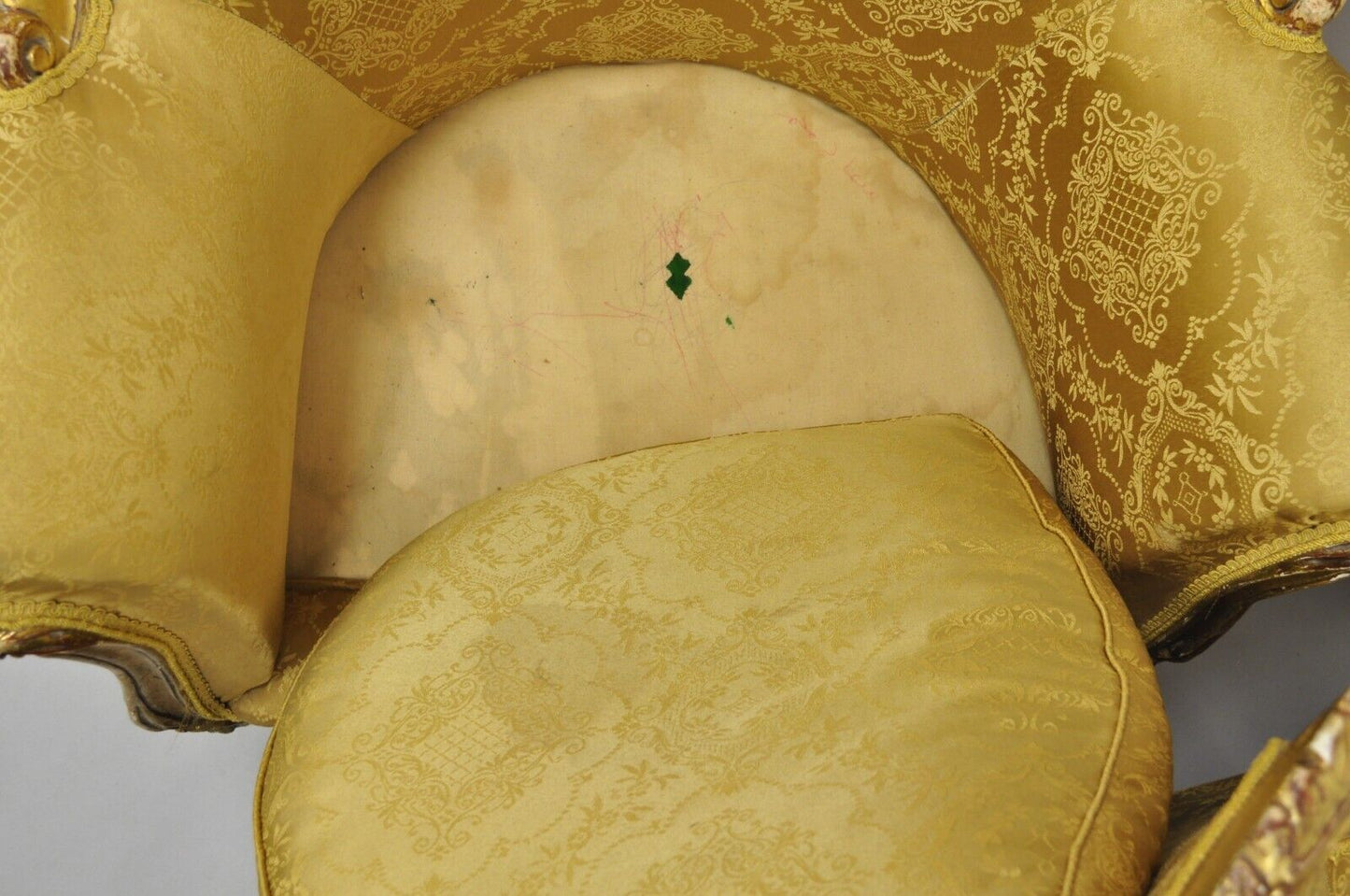 Vintage French Baroque Style Gold Giltwood Upholstered Bergere Club Chair - Pair