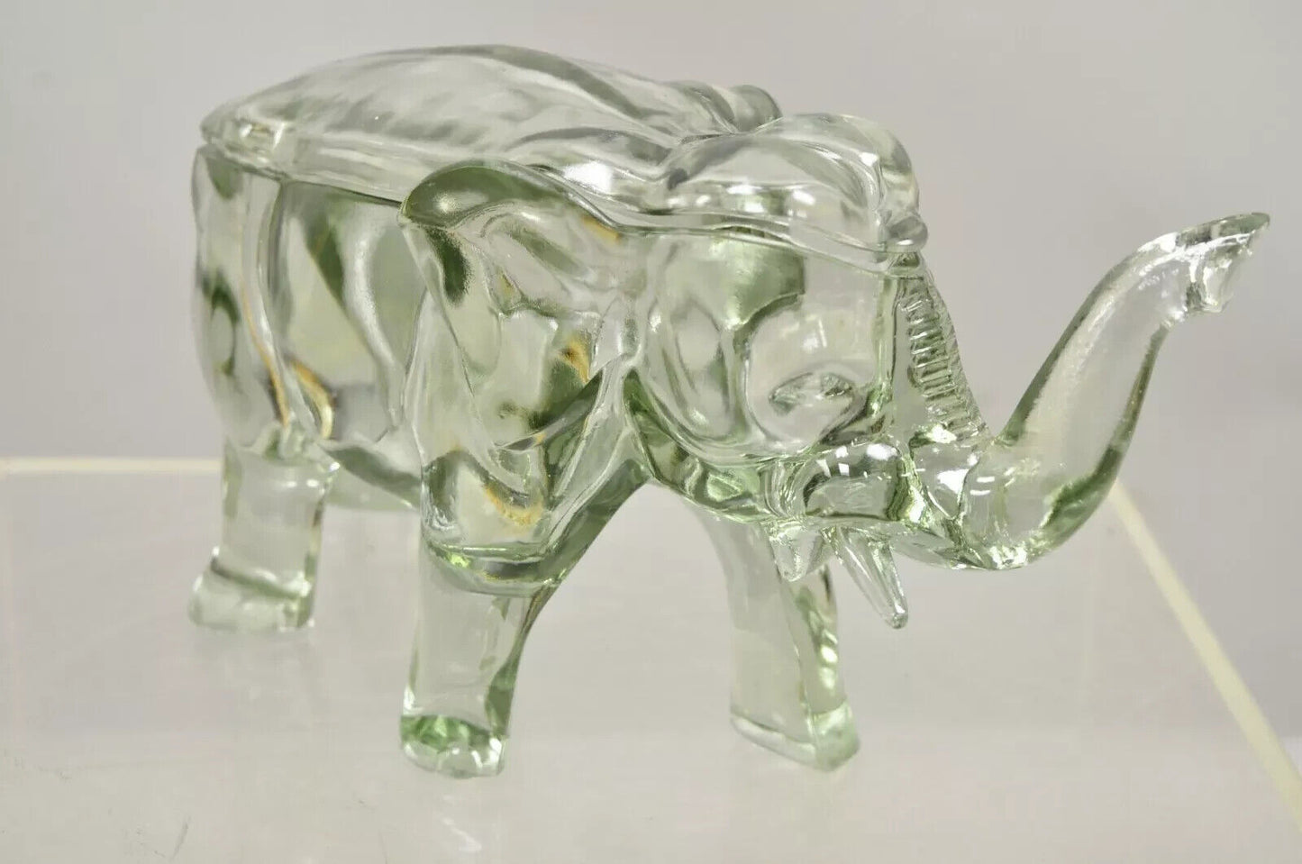 Vintage Tiara Indiana Glass 15" Elephant Lidded Candy Trinket Dish in Box