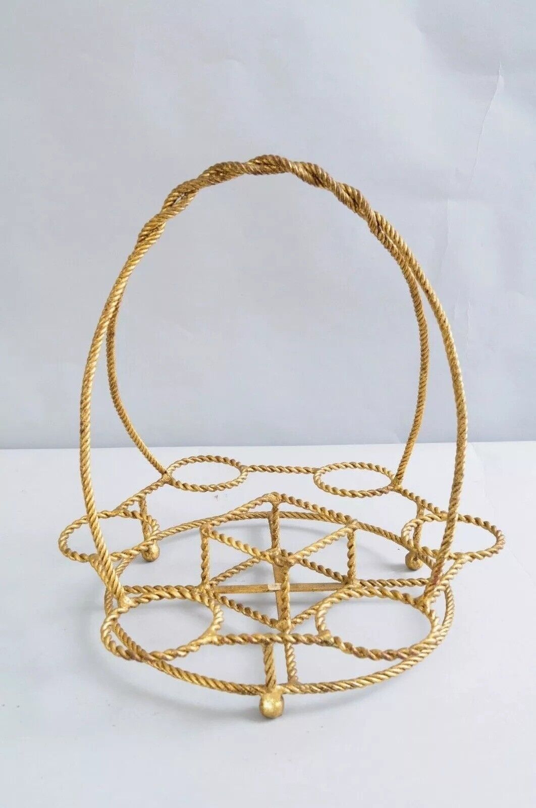 Vintage Italian Gold Gilt Iron Rope Hollywood Regency Bar Table Liquor Caddy (B)