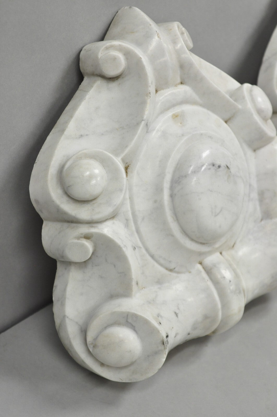 Antique Neoclassical Carved Marble Mantel Keystone Architectural Element - Pair