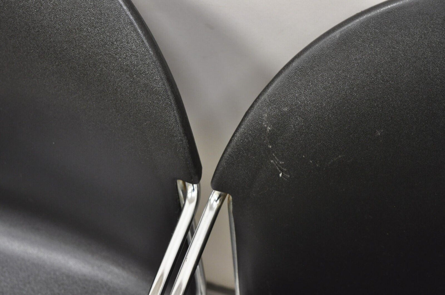 Steelcase Tom Grasman Chrome Frame Black Molded Plastic Stackable Chair Set of 4