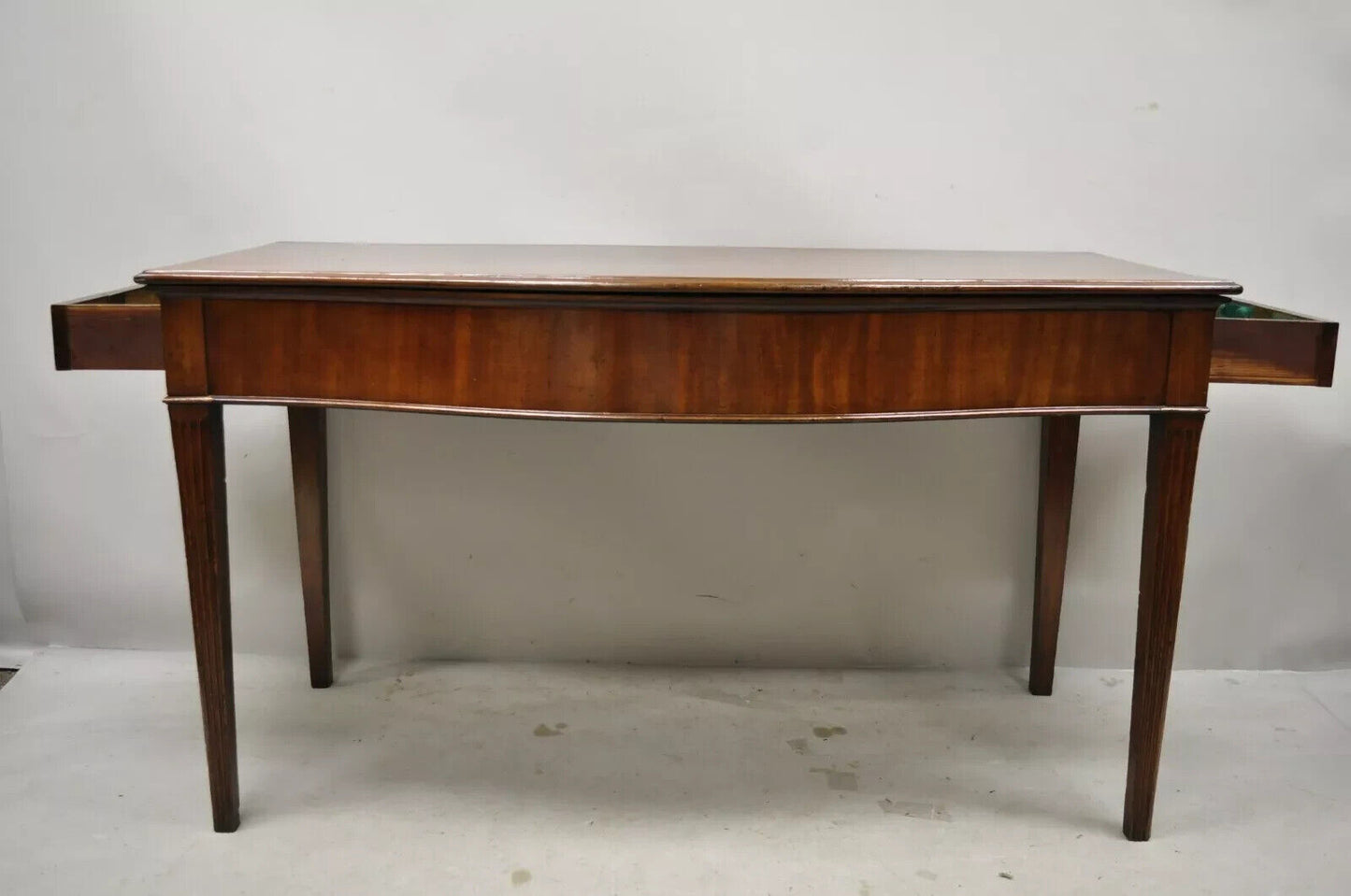 English Edwardian Mahogany 2 Drawer Demilune Sideboard Console Table Server