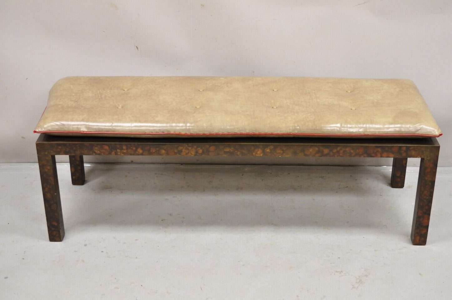 Vtg Mid Century Modern Brown Tortoiseshell Lacquer Parsons Style 54" Bench Table