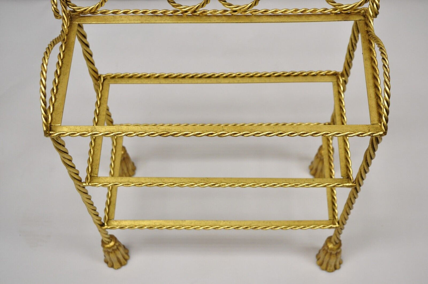 Italian Hollywood Regency Gold Gilt Iron 3 Tier Shelf Small Display Stand (A)