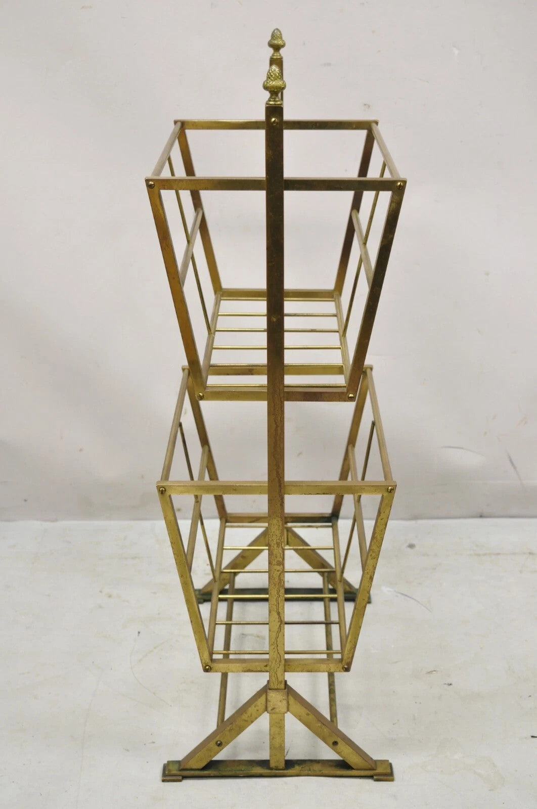 Vintage Italian Mid Century Modern Brass Frame 2 Tier Magazine Towel Rack Stand