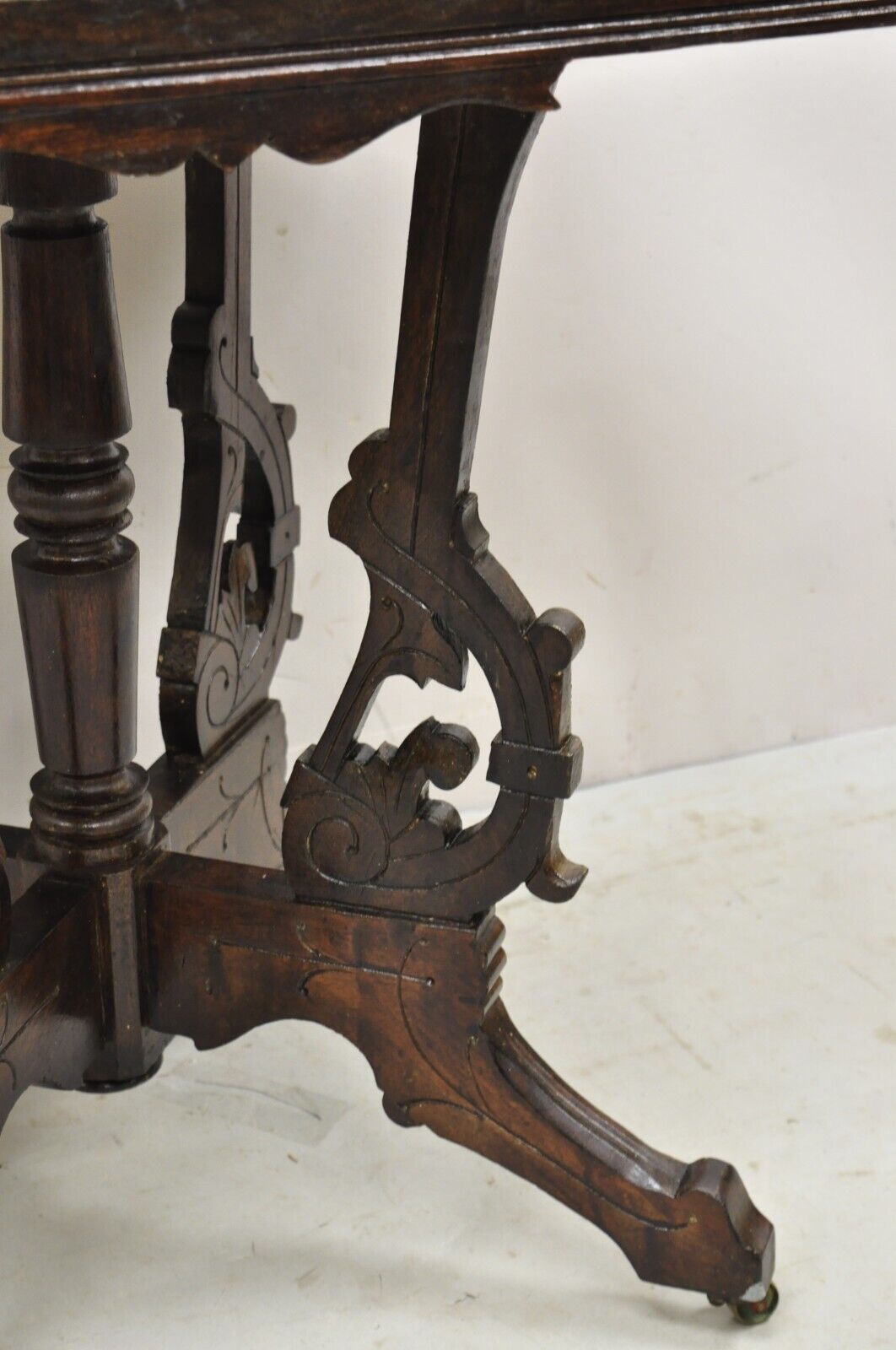 Antique Eastlake Victorian Marble Top Walnut Parlor Accent Side Table