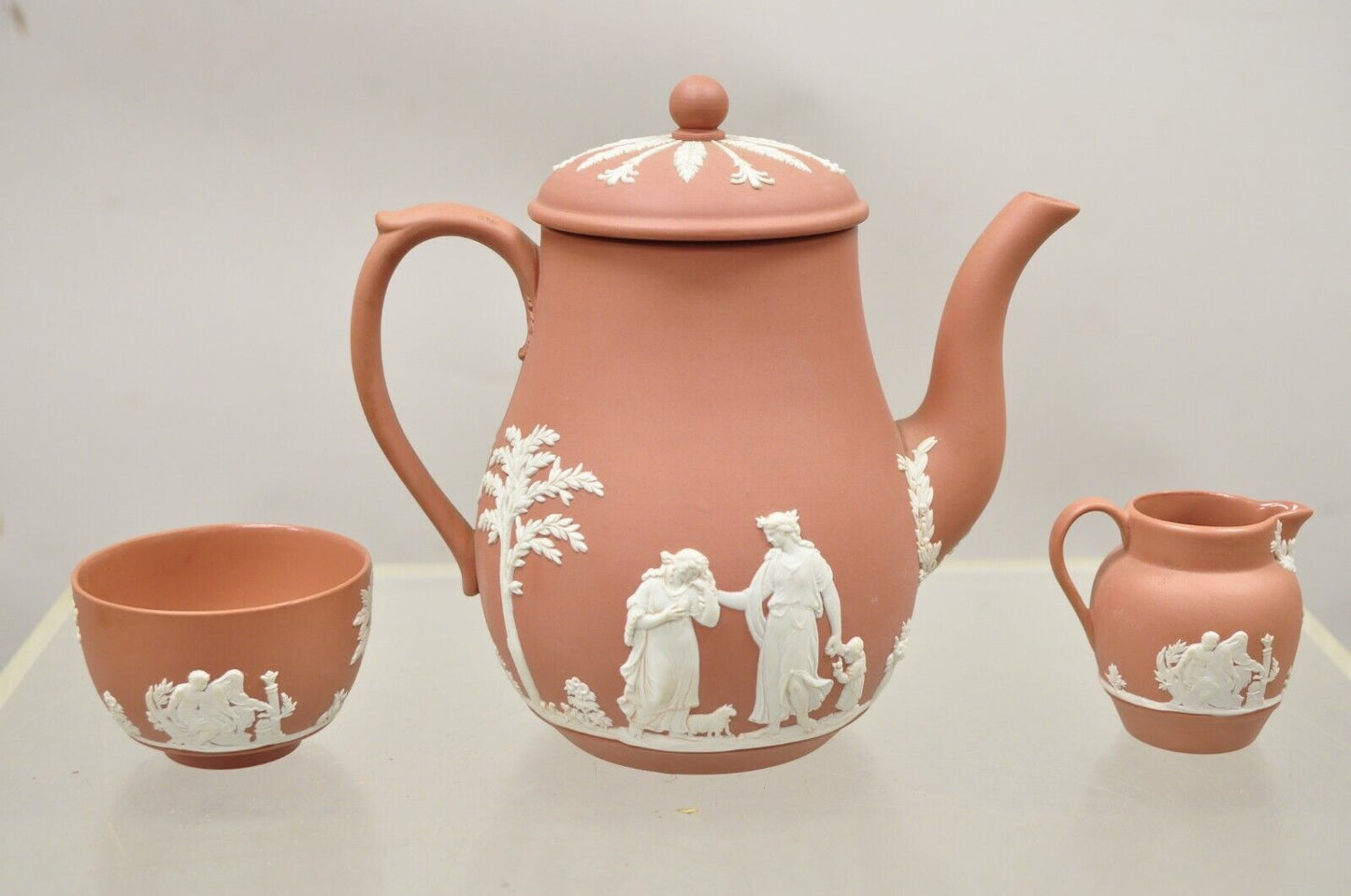 Wedgewood Terracotta Jasperware Miniature Tea Set Demitasse Cup & Saucer 14 pcs