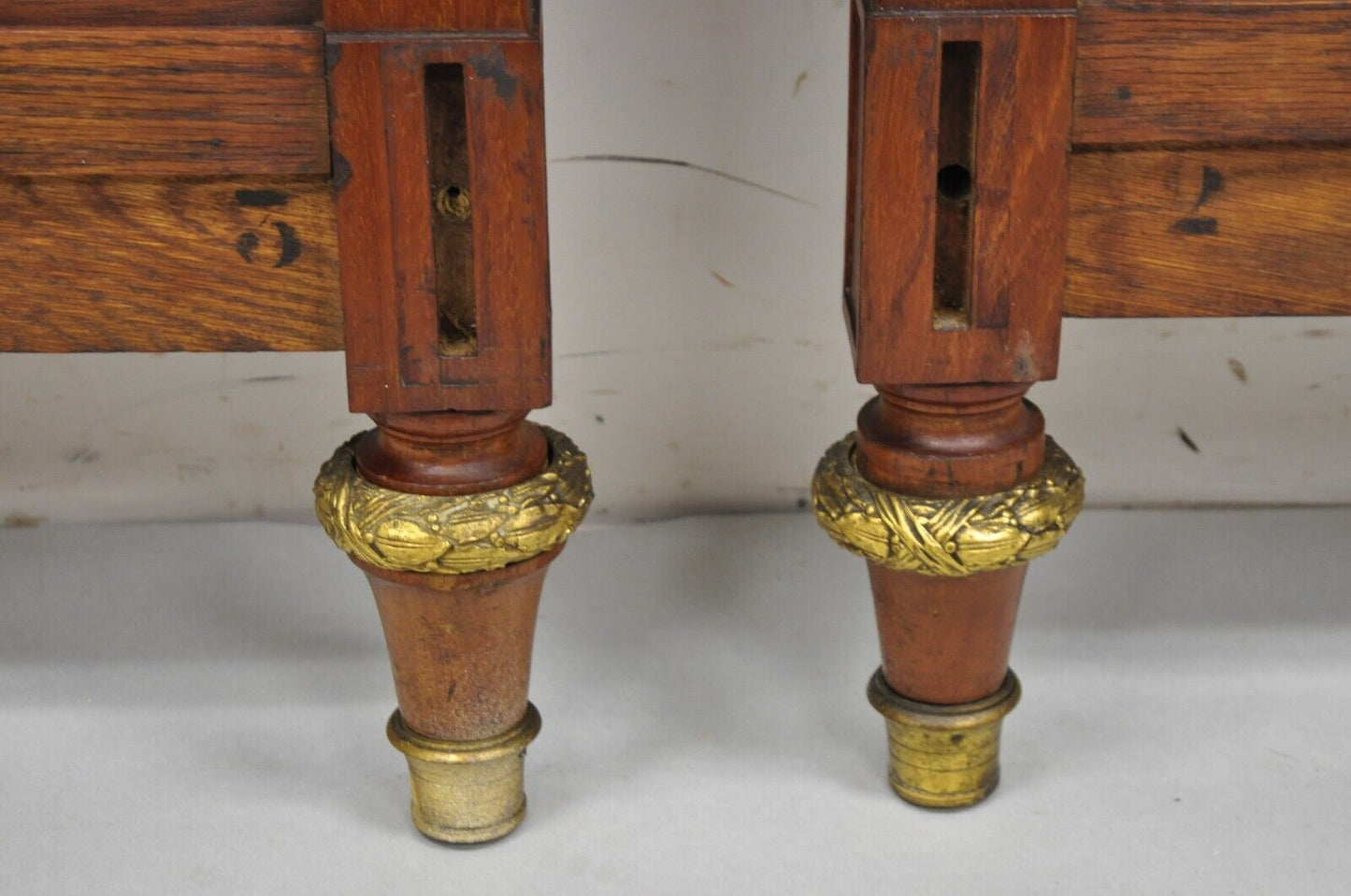 Antique French Louis XVI Style Marquetry Inlay Twin Bed Headboard - a Pair