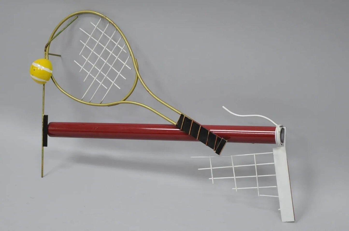 Curtis Jere Modern Pop Art 1988 Red Metal Tennis Racquet and Ball Wall Sculpture