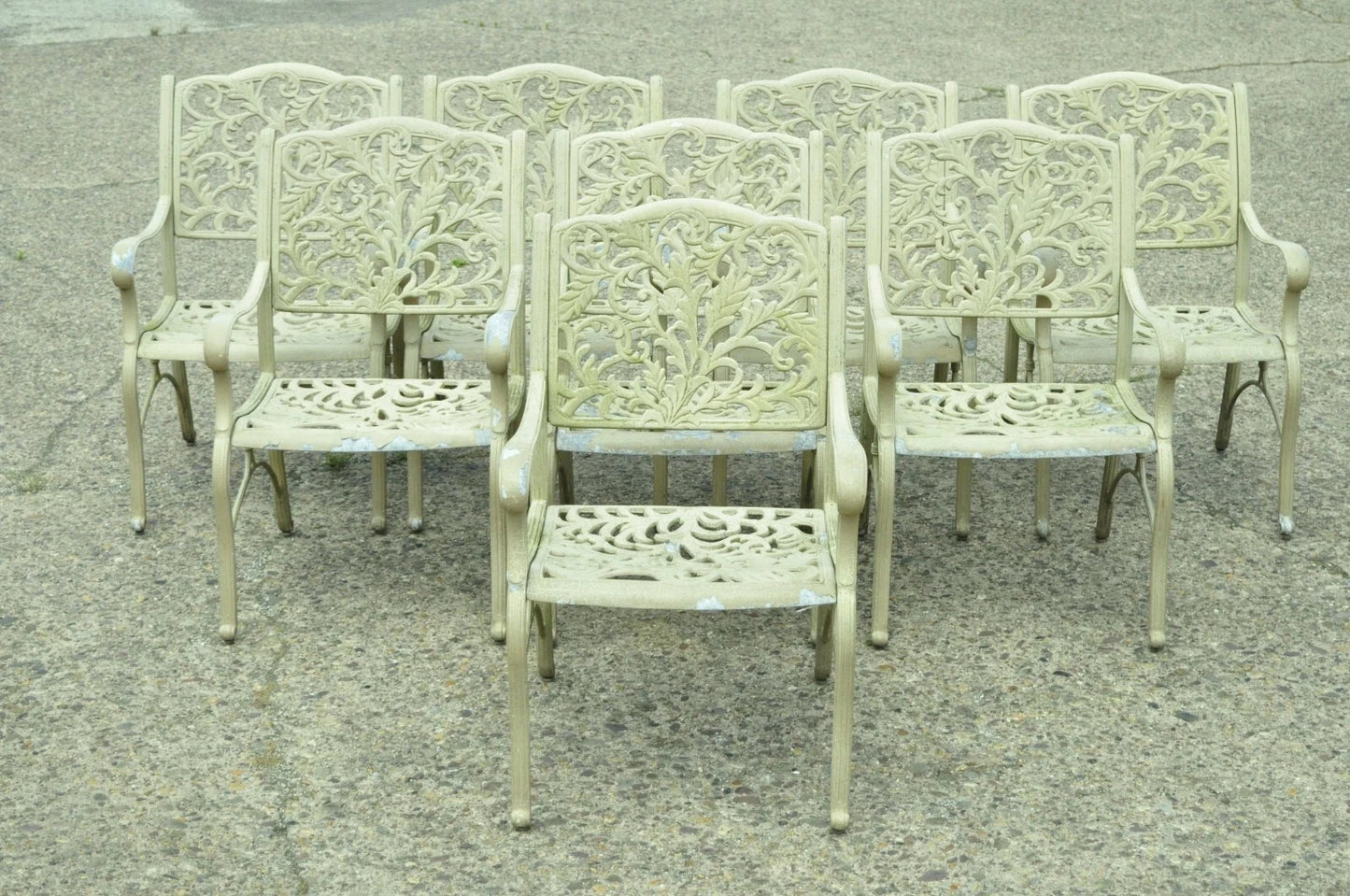 Cast Aluminum Leafy Scroll Outdoor Patio Dining Arm Chairs - Set of 4