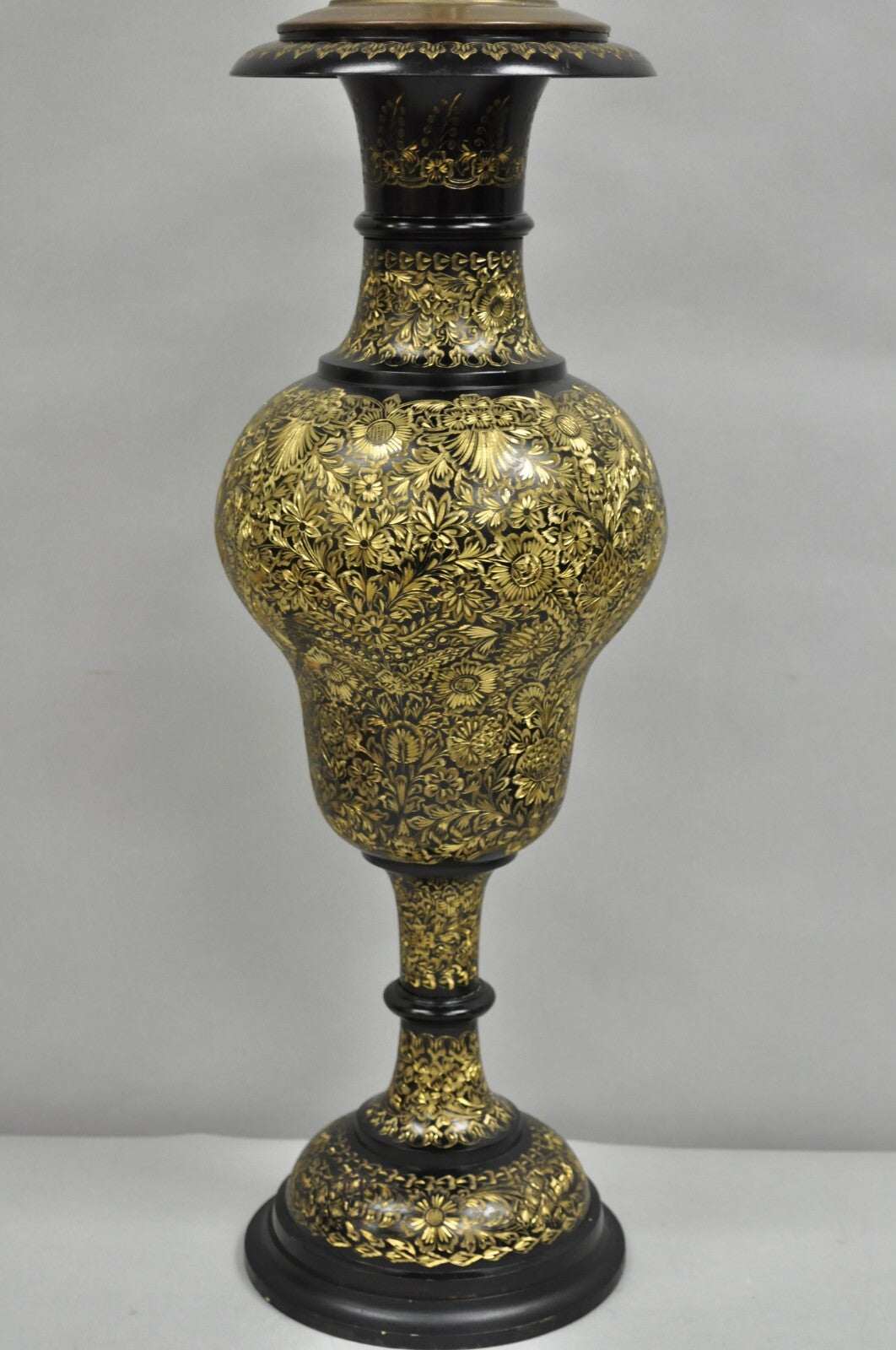 Vintage Syrian Anglo Indian Ornate Floral Etched Brass Tall Table Lamp