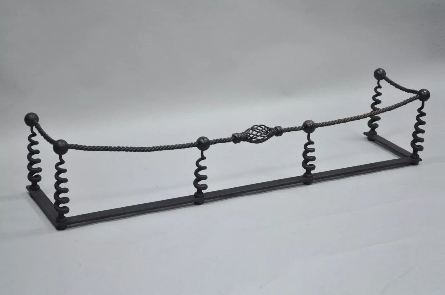 Antique Arts & Crafts 56" Hand Wrought Iron Spiral Twist Fireplace Mantle Fender