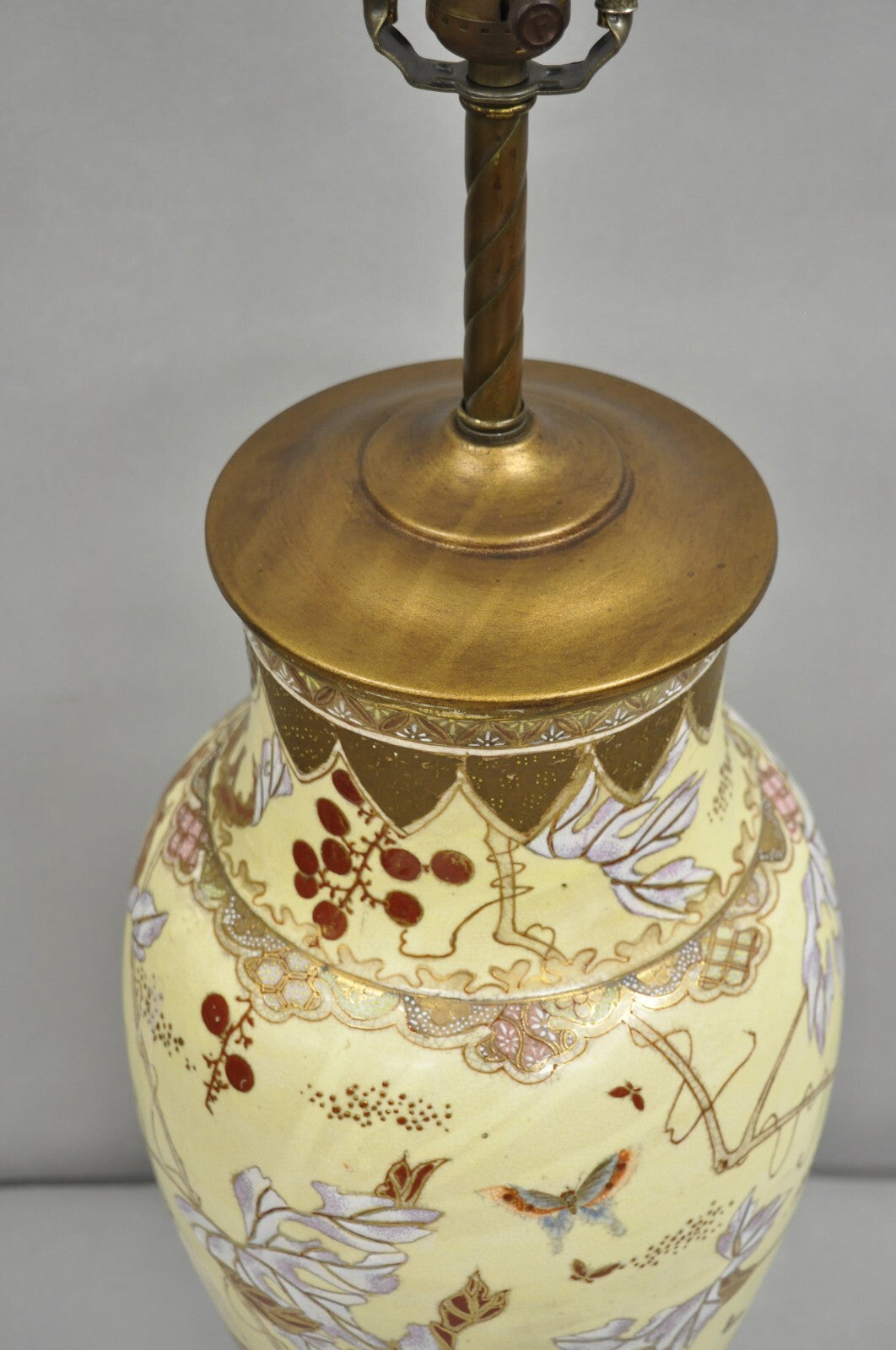 Antique Chinoiserie Chinese Yellow Porcelain Large Jardiniere Vase Table Lamp