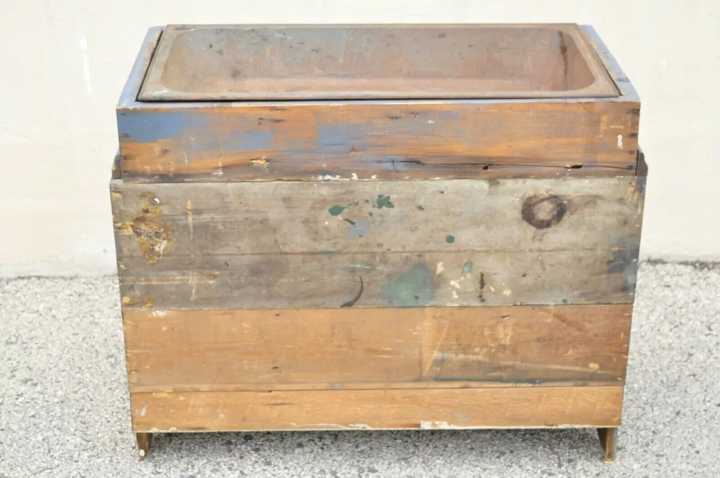 Antique Primitive Blue Distress Painted Cupboard Cabinet Vanity Cast Iron Sink