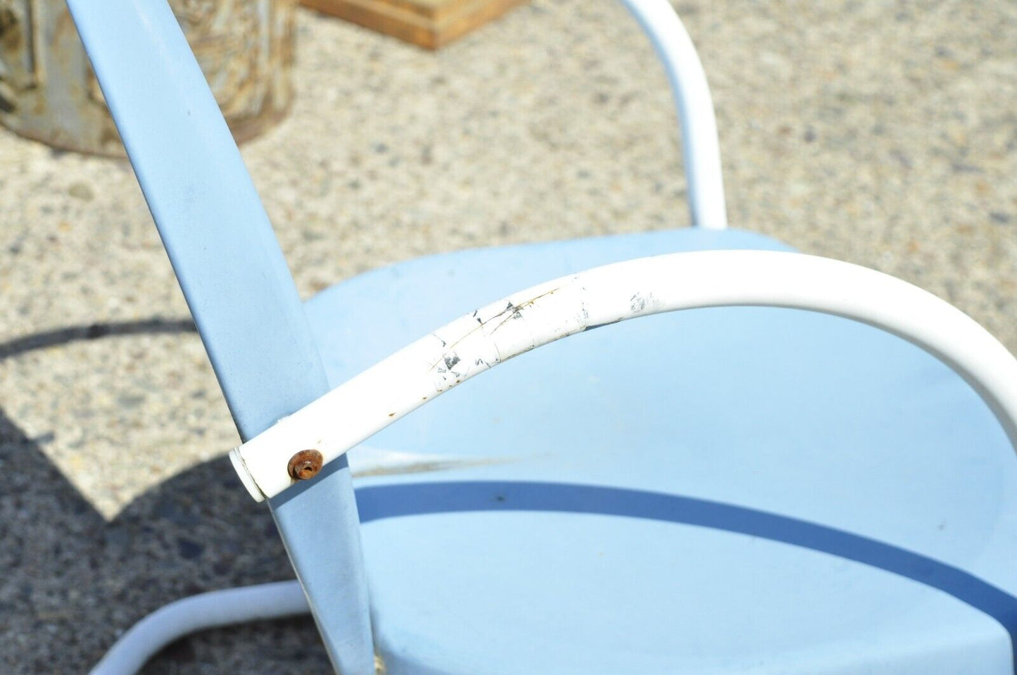 Antique Vintage Art Deco Steel Metal Blue Garden Patio Outdoor Chair
