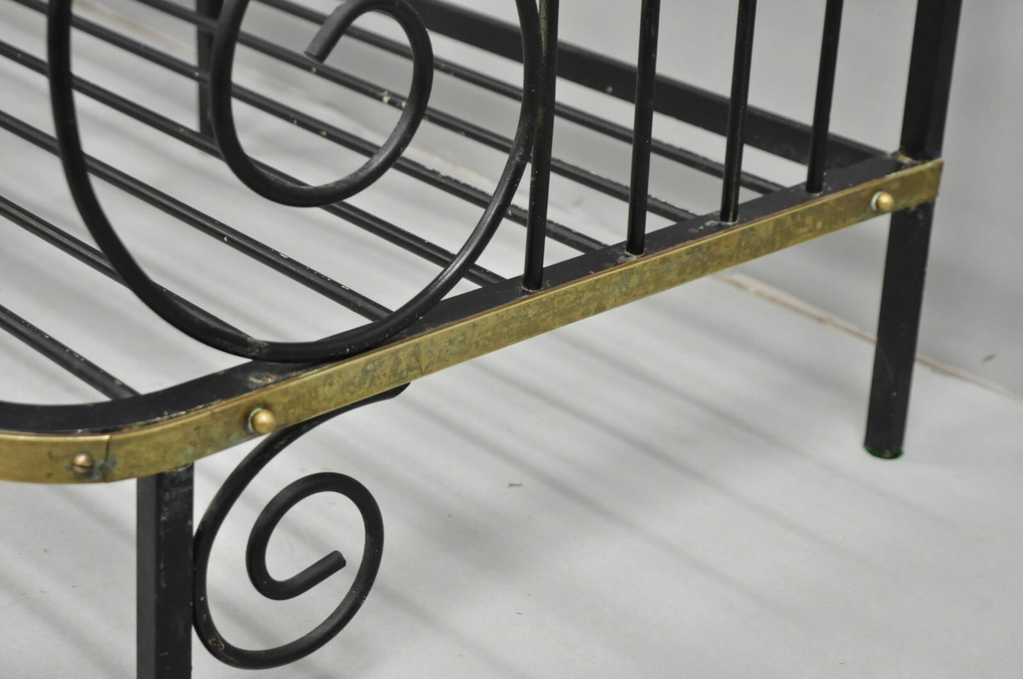 Vintage French Bakers Rack 3 Tier Scrolling Wrought Iron and Brass Etagere