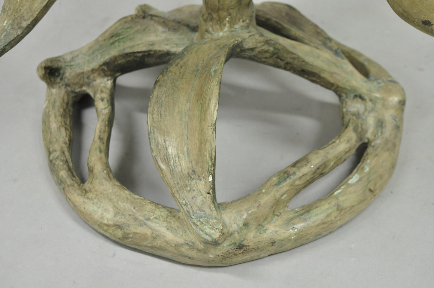 Vintage Arthur Court Green Verdigris Gilt Bronze & Glass Lily Flower Side Table