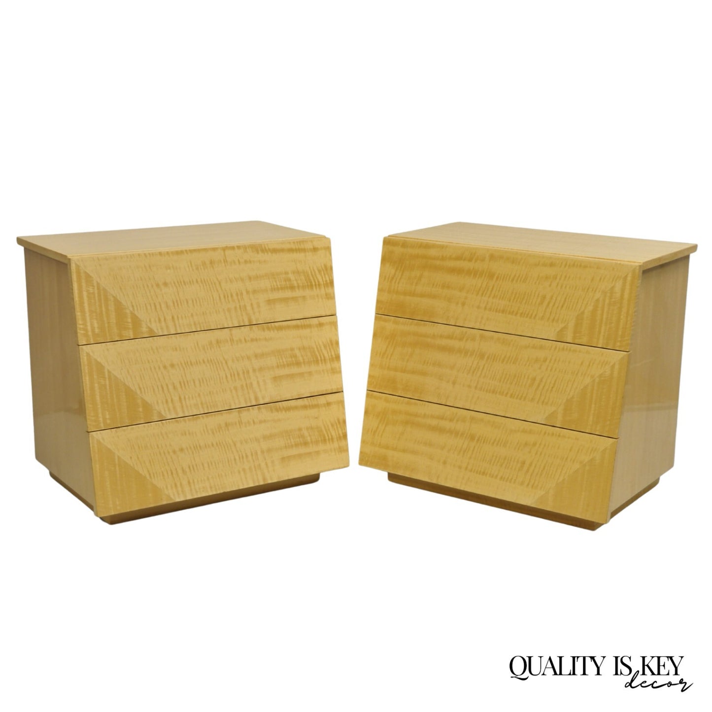 Italian Modern Lacquered Blonde Wood Nightstands by Giorgio Collection - a Pair
