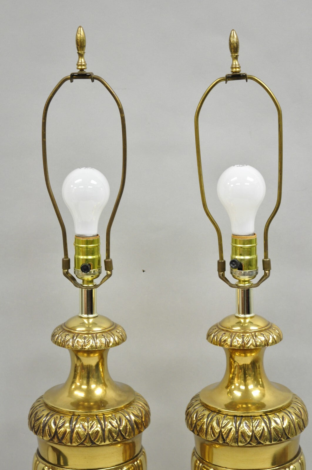 Vintage French Empire Style Gold Brass Metal Urn Form Table Lamps - a Pair